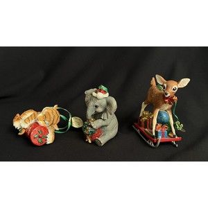 Danbury Mint Christmas Ornaments Lot of 3 Baby Animals Fawn Elephant Tiger Cub